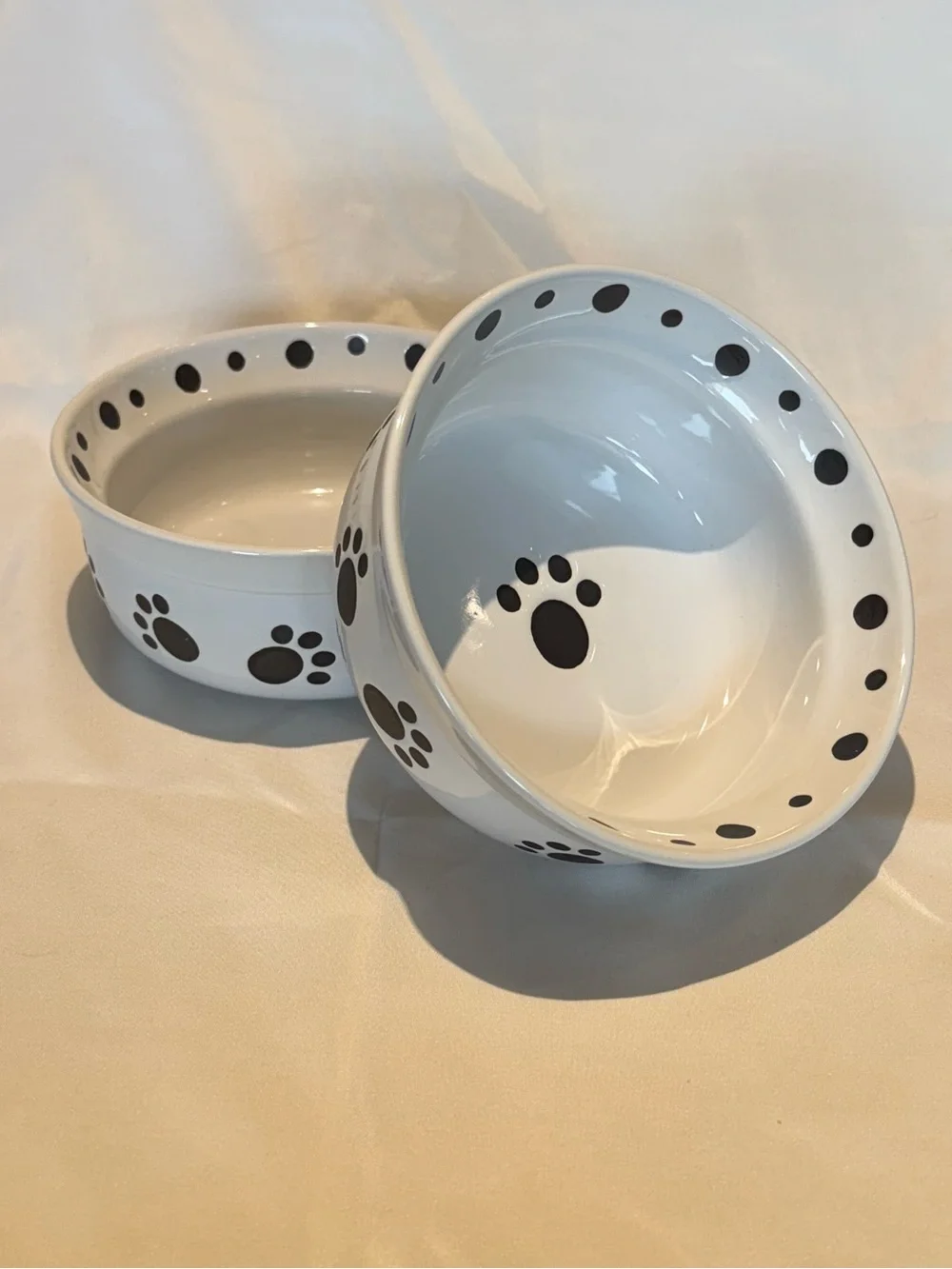 Paws & Fish Signature Housewares White Stoneware Paw Print Dog Bowl Set of 2